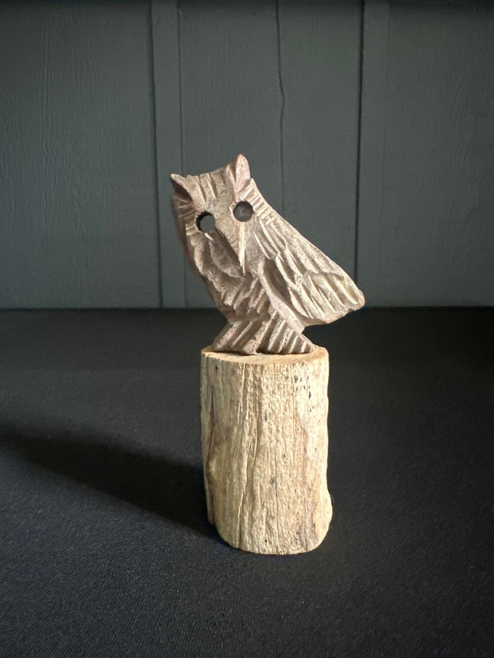 Vintage Hand Carved Wood Owl Figurine